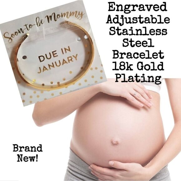 January Soon To Be Mommy Due In Engraved Bracelet - Picture 1 of 10